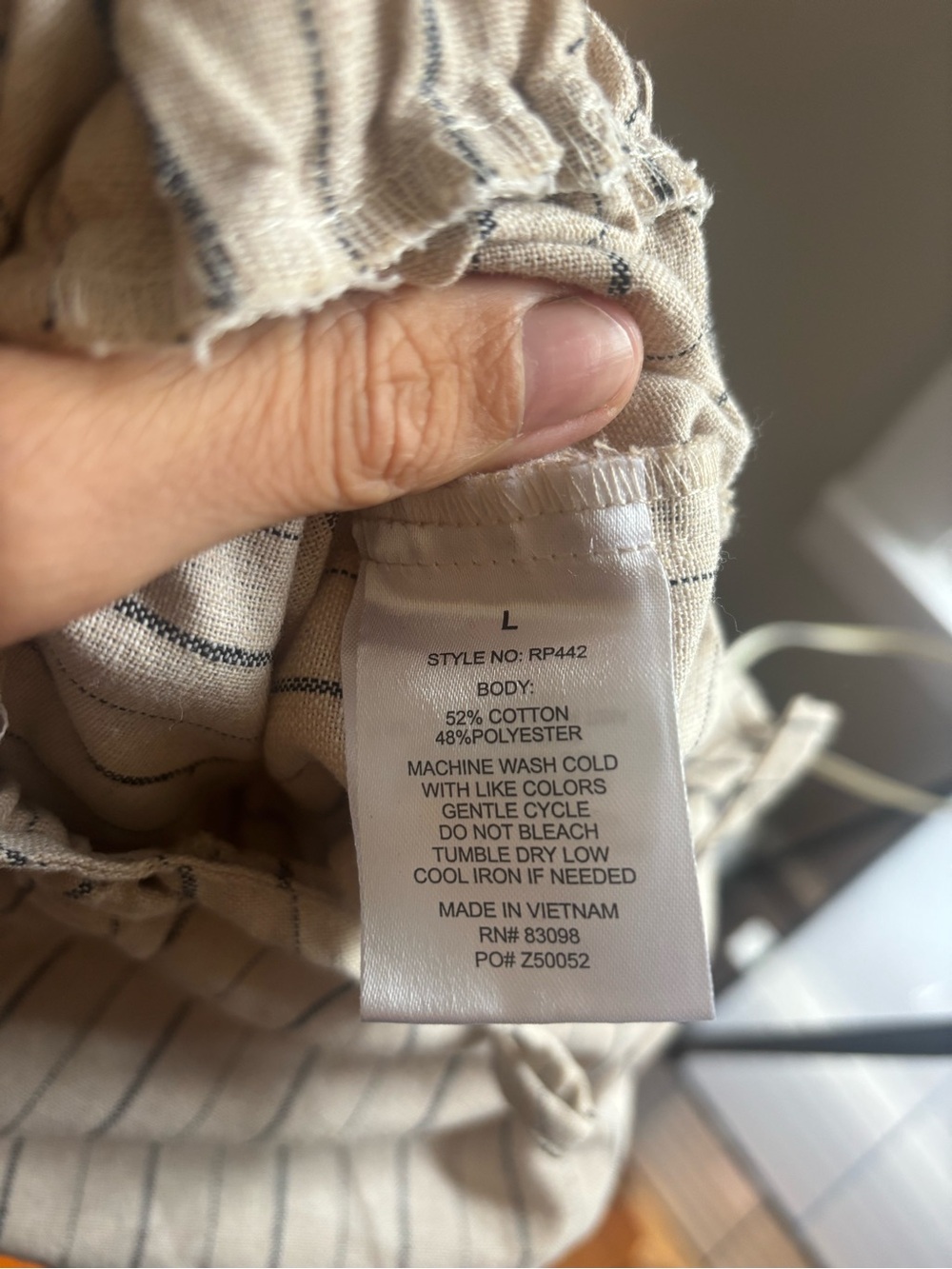 Striped Cotton Blend Cream Straight-Leg Jumpsuit Large - Picture 7 of 7